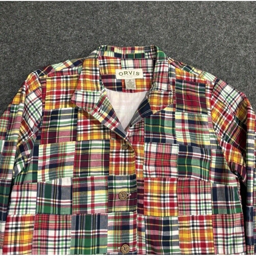 Orvis Patchwork Madras Jacket Womens Size 10 Cotton Plaid India Preppy Coastal